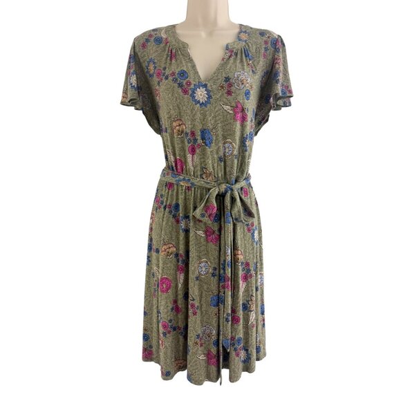 Lane Bryant Fall Floral Print Soft Knit Dress w/Tie Size 18/20 2X Plus Sz Boho - Picture 1 of 8